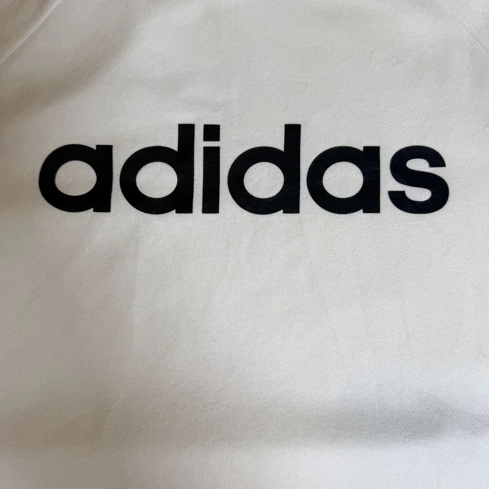 Adidas Hoodie Unisex Small White Fleece Lined Logo 3 Stripes Pullover Athleisure
